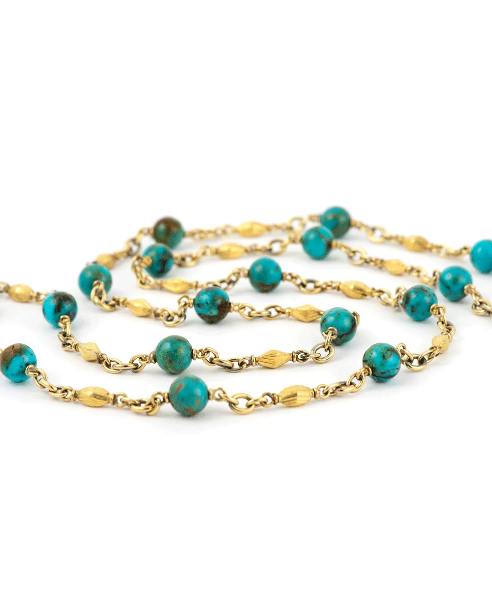 Antique Turquoise and Gold Beaded Necklace
