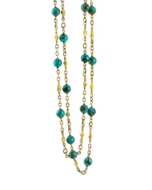 Antique Turquoise and Gold Beaded Necklace