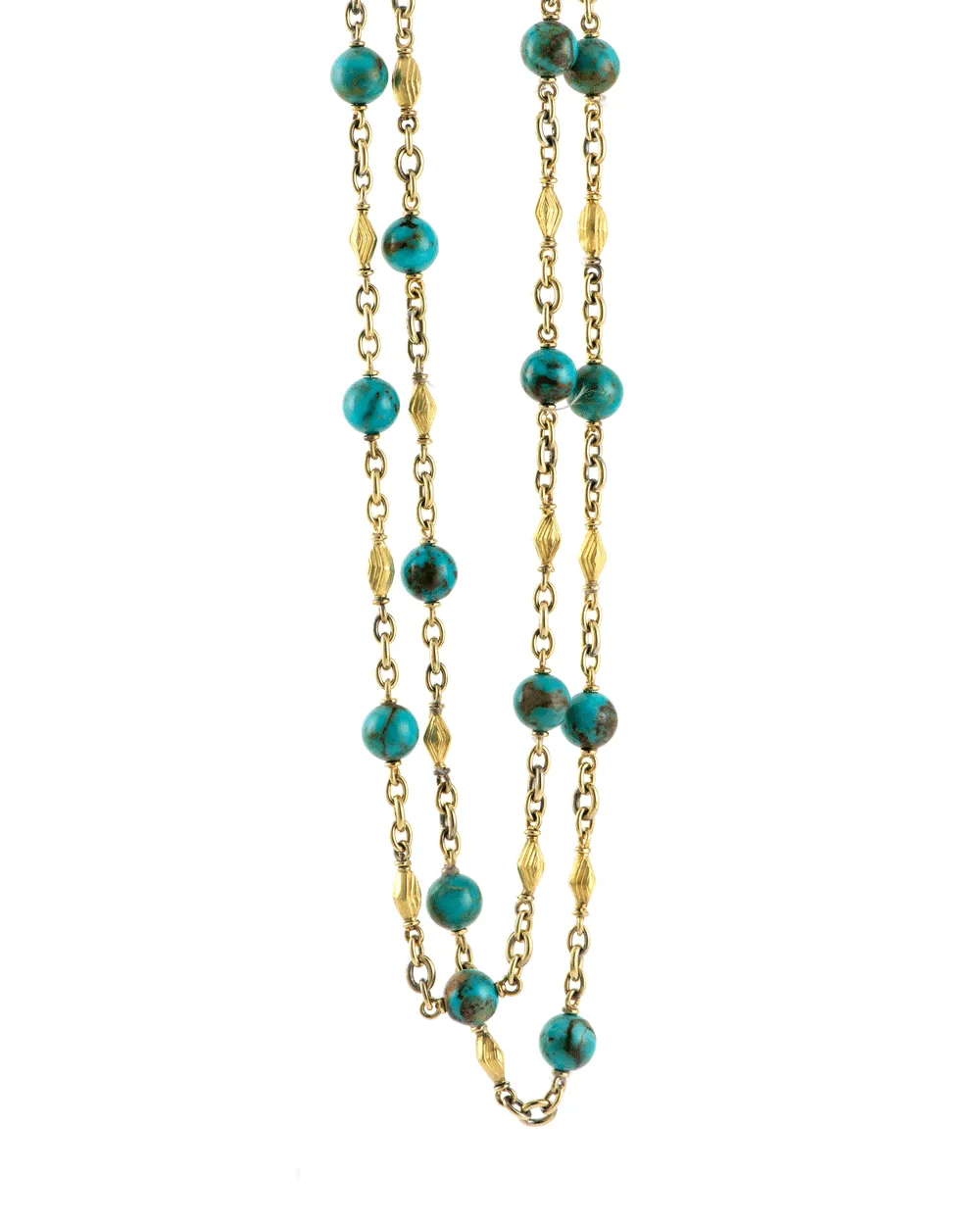 Antique Turquoise and Gold Beaded Necklace