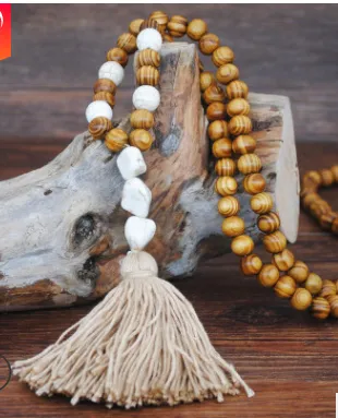 Antique Wooden Beads Necklace Female Color Tassel Butterfly Star Turquoise Pendant