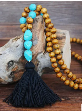 Antique Wooden Beads Necklace Female Color Tassel Butterfly Star Turquoise Pendant
