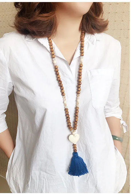 Antique Wooden Beads Necklace Female Color Tassel Butterfly Star Turquoise Pendant