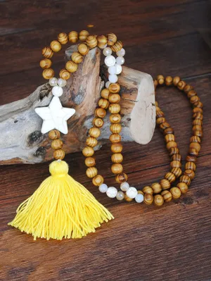 Antique Wooden Beads Necklace Female Color Tassel Butterfly Star Turquoise Pendant