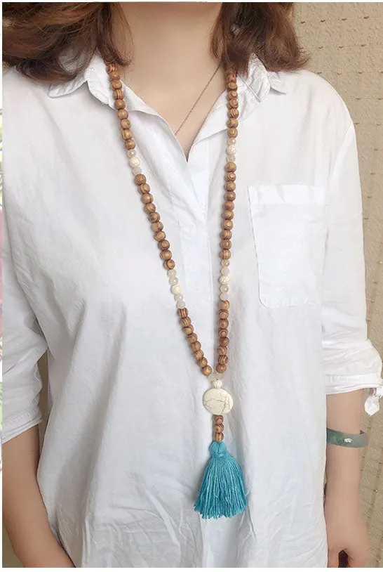 Antique Wooden Beads Necklace Female Color Tassel Butterfly Star Turquoise Pendant