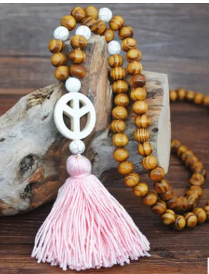 Antique Wooden Beads Necklace Female Color Tassel Butterfly Star Turquoise Pendant