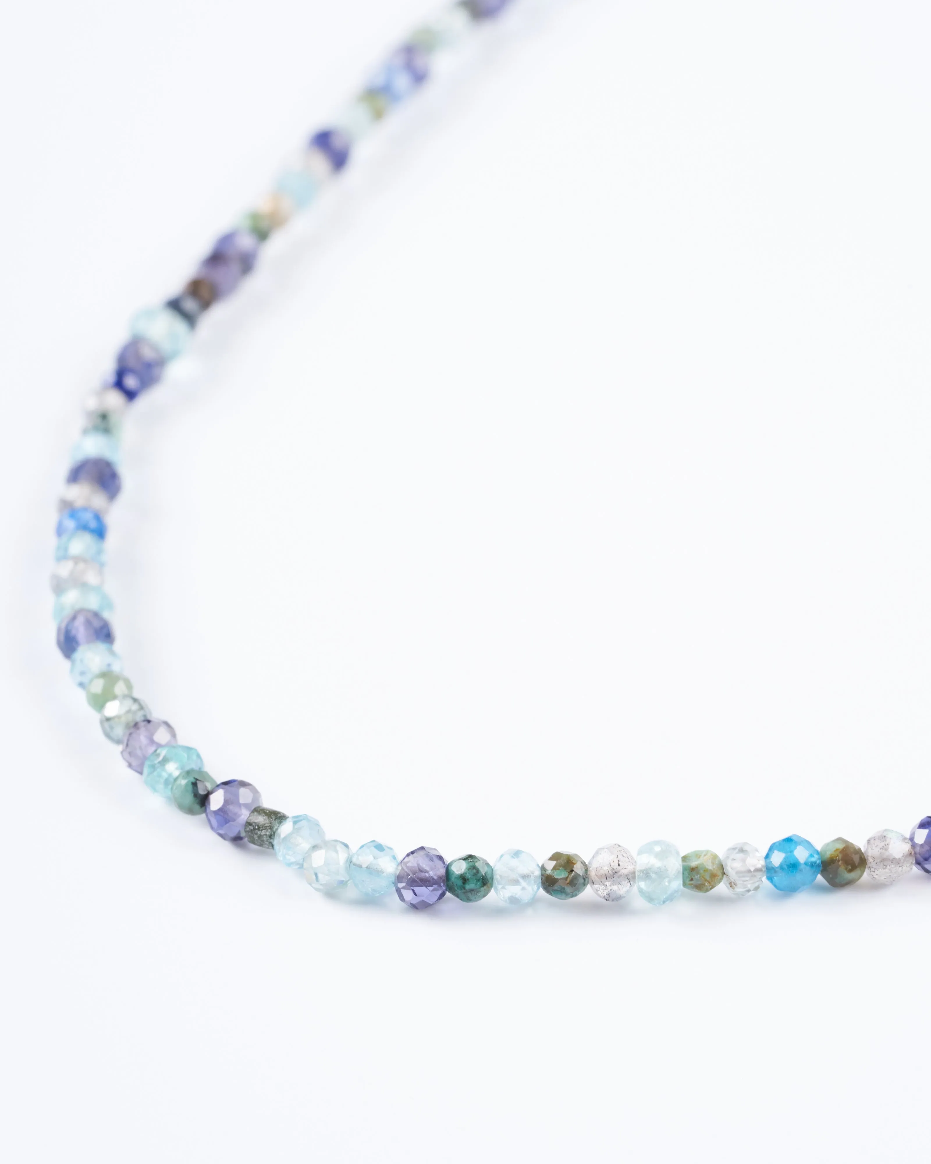 aqua, kyanite, iolite, turq button necklace