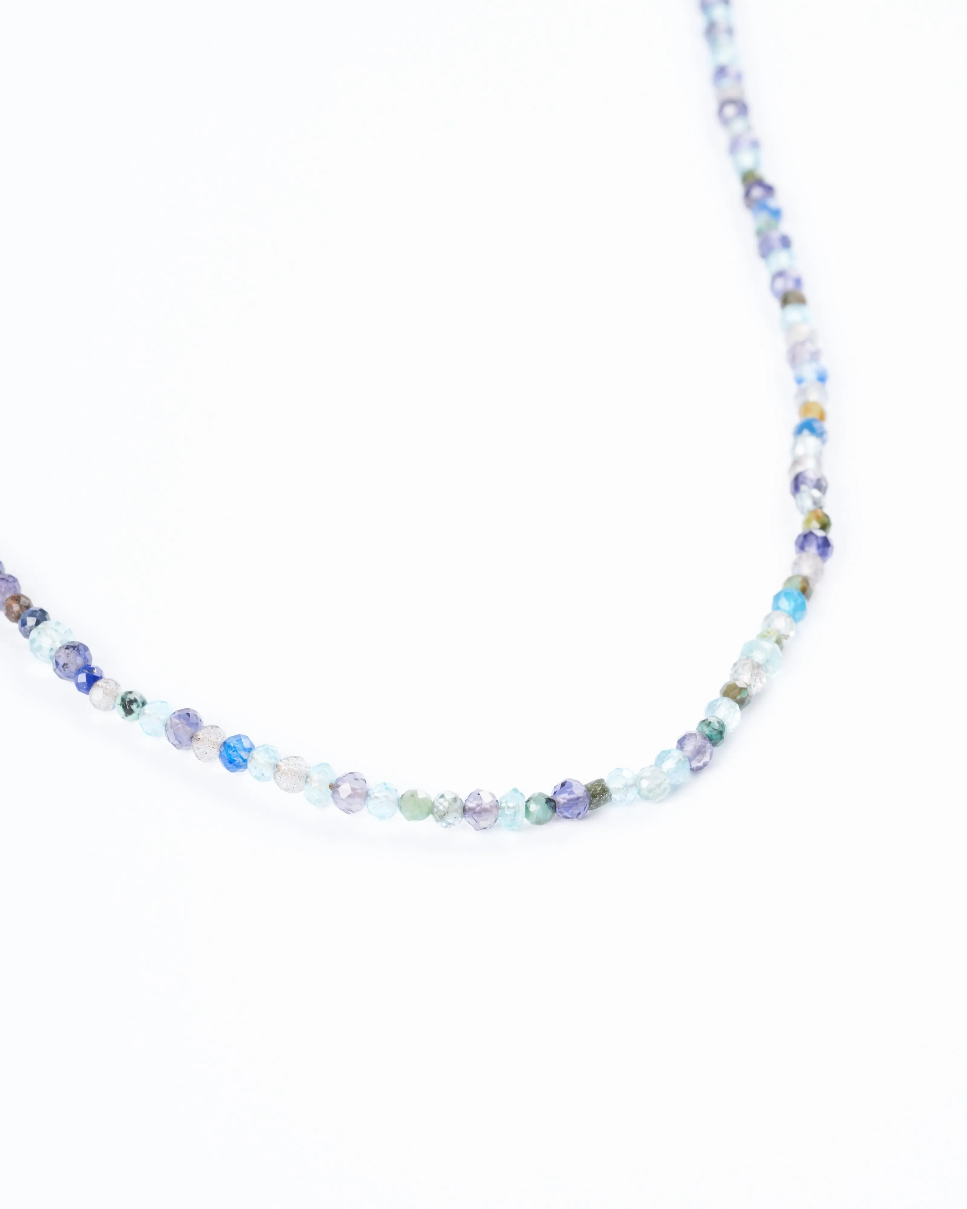 aqua, kyanite, iolite, turq button necklace