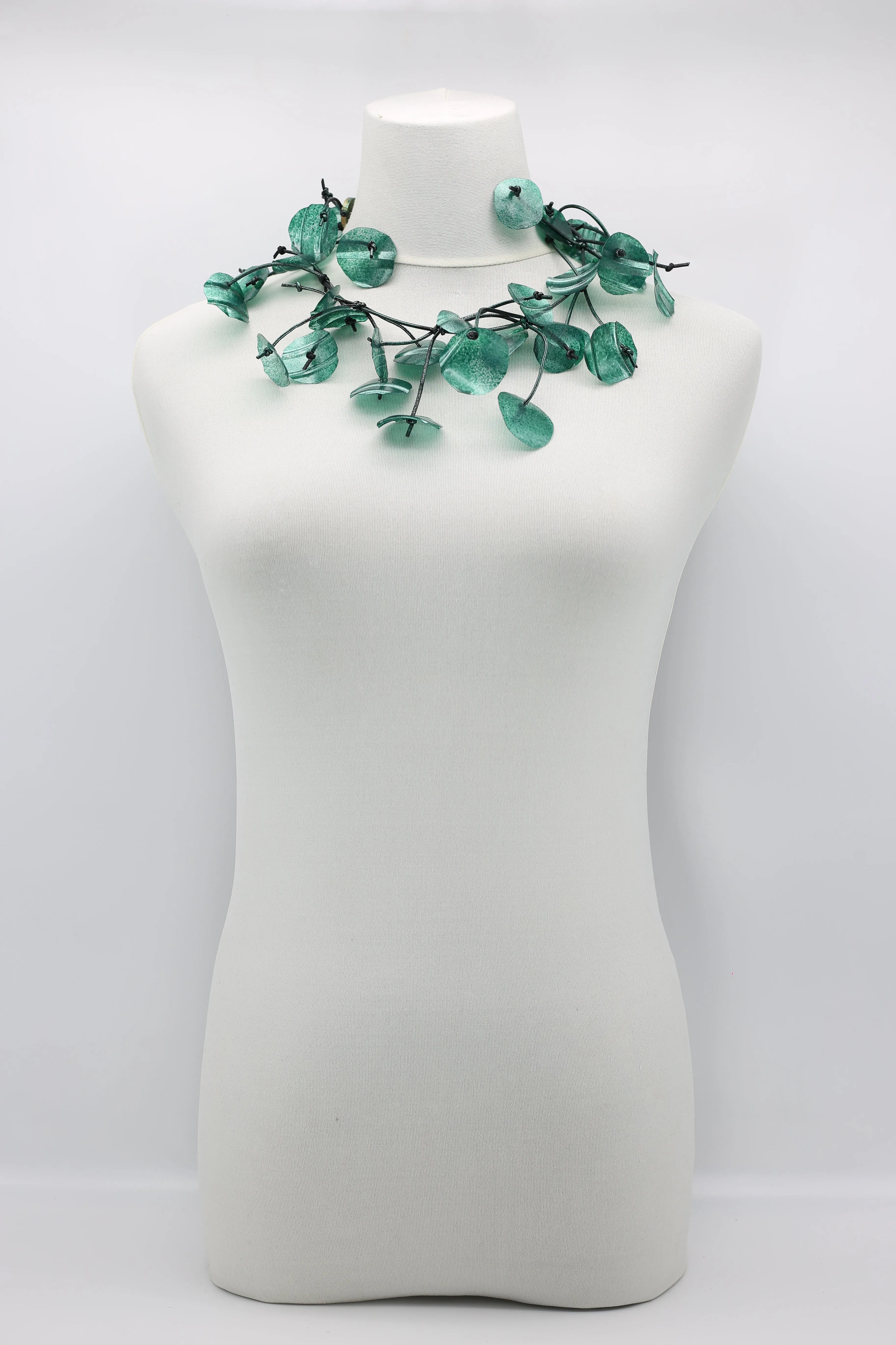 Aqua Water Lily Leaf Necklaces - Hand-painted - Short