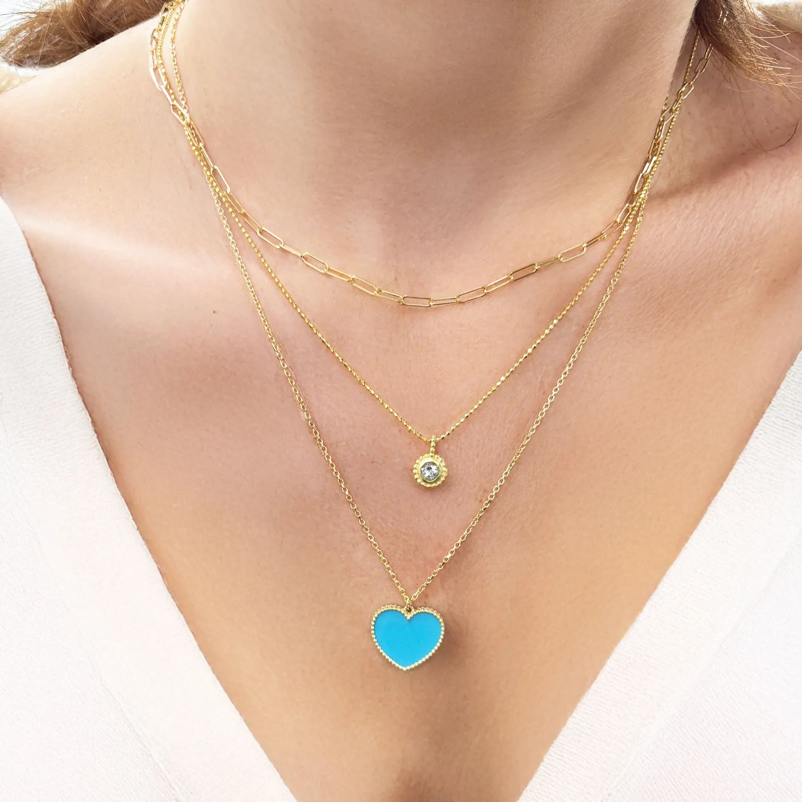 Aquamarine Beaded Bezel Necklace