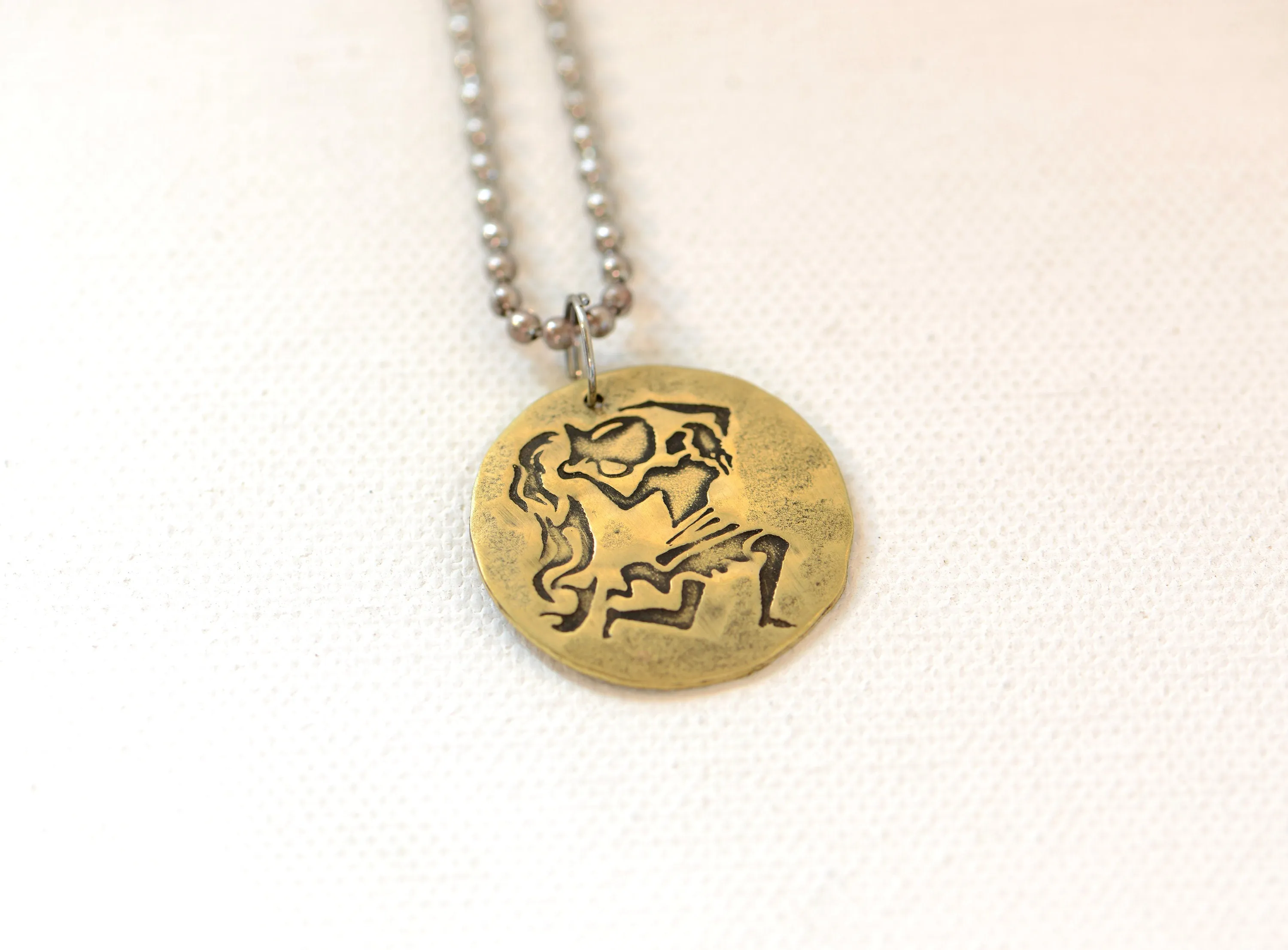 Aquarius Necklace on Brass Disc – Personalized Zodiac and Astrology Charm Series