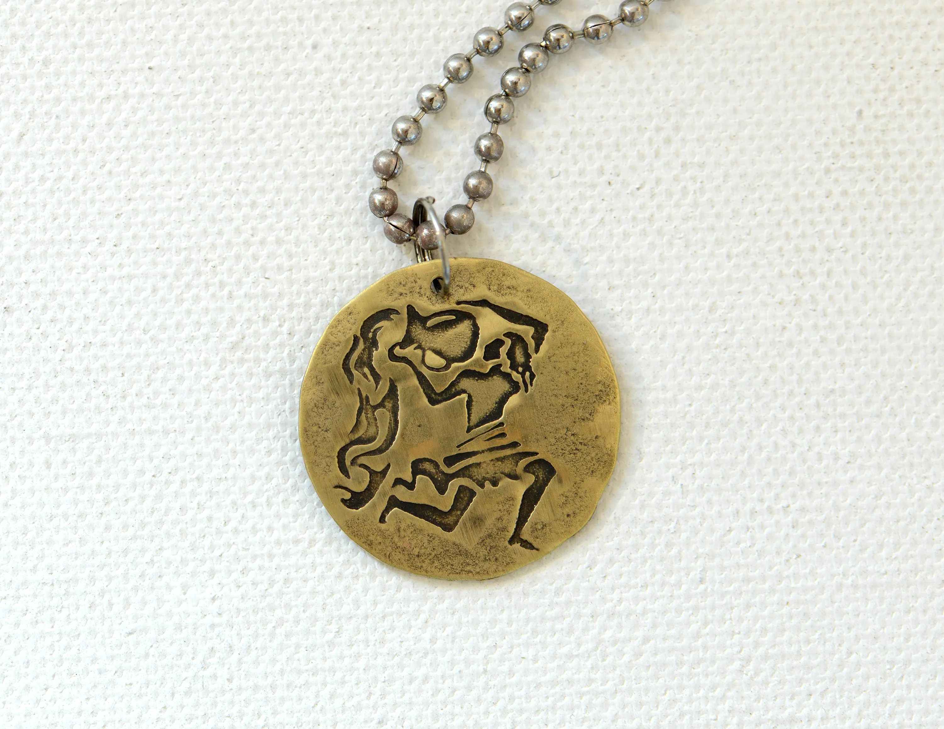 Aquarius Necklace on Brass Disc – Personalized Zodiac and Astrology Charm Series
