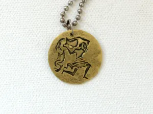 Aquarius Necklace on Brass Disc – Personalized Zodiac and Astrology Charm Series