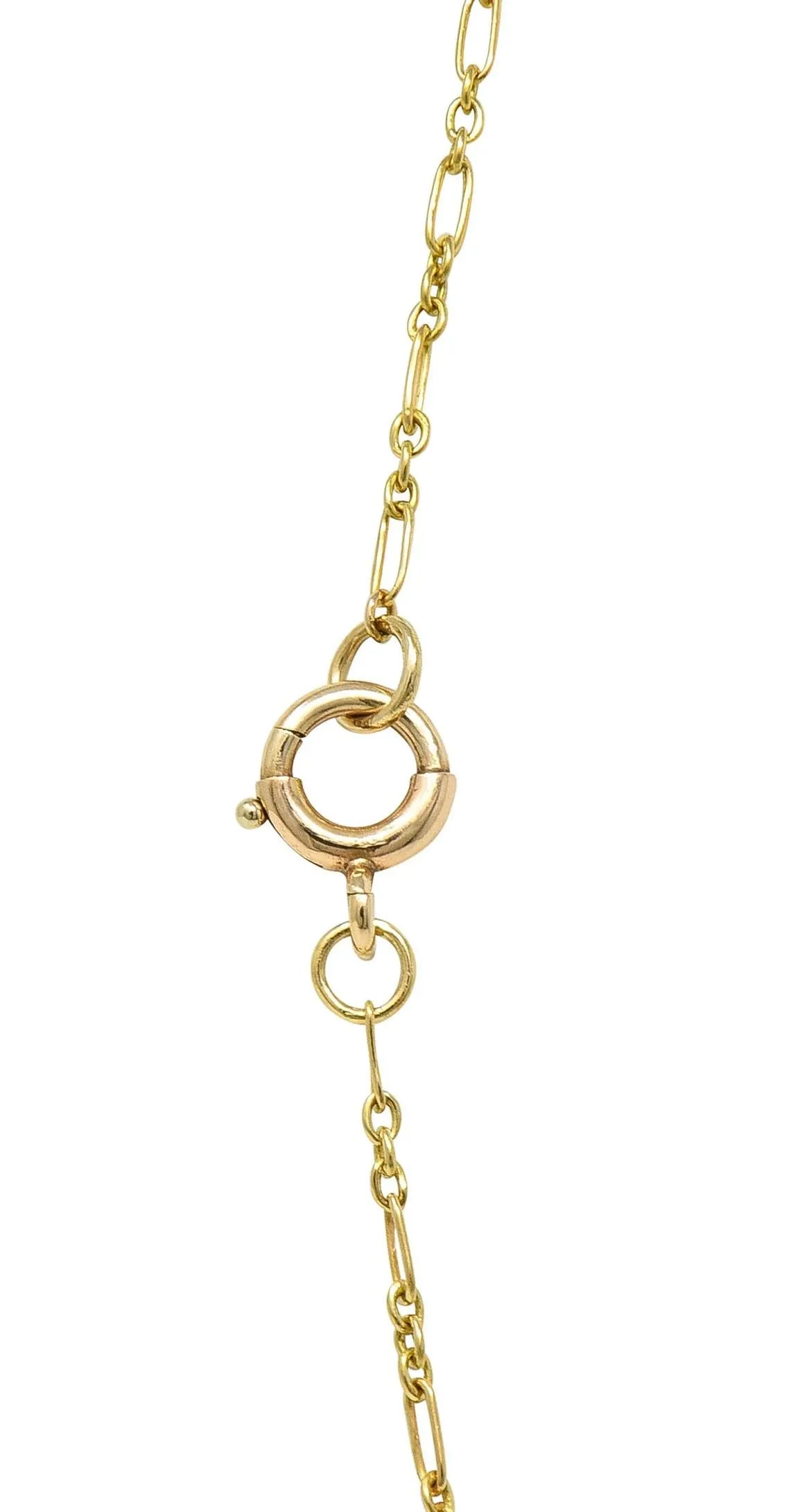 Art Nouveau Pearl Coral 14 Karat Yellow Gold Whiplash Antique Station Drop Necklace