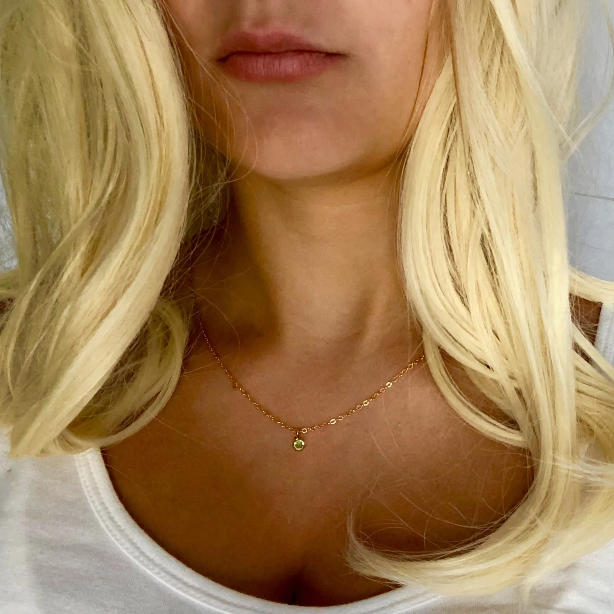 August Peridot Birthstone 14K Gold Necklace