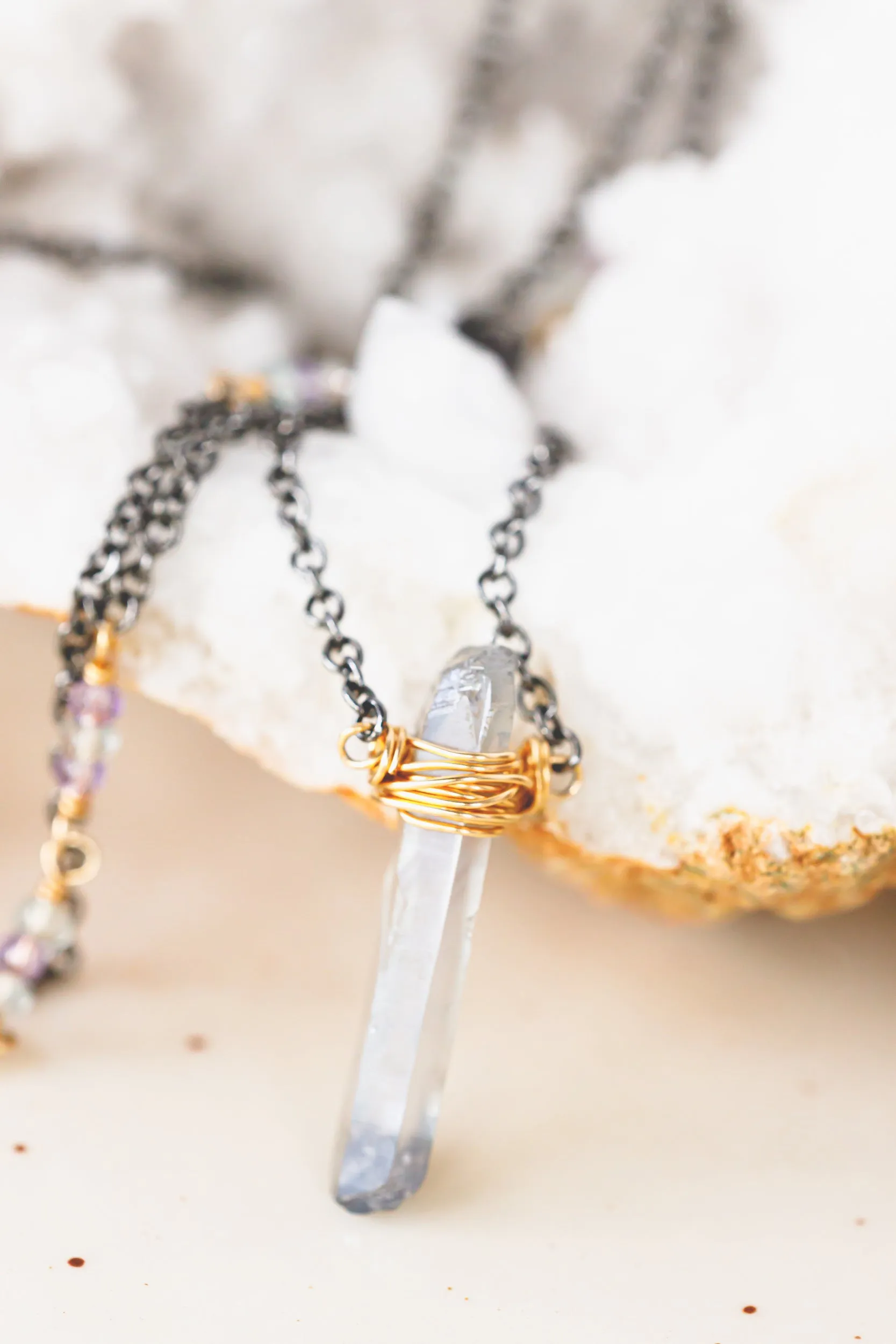 Aura Crystal Pendant 3 Strand Choker in Gunmetal and 14K Gold Filled As Seen On CW's Charmed