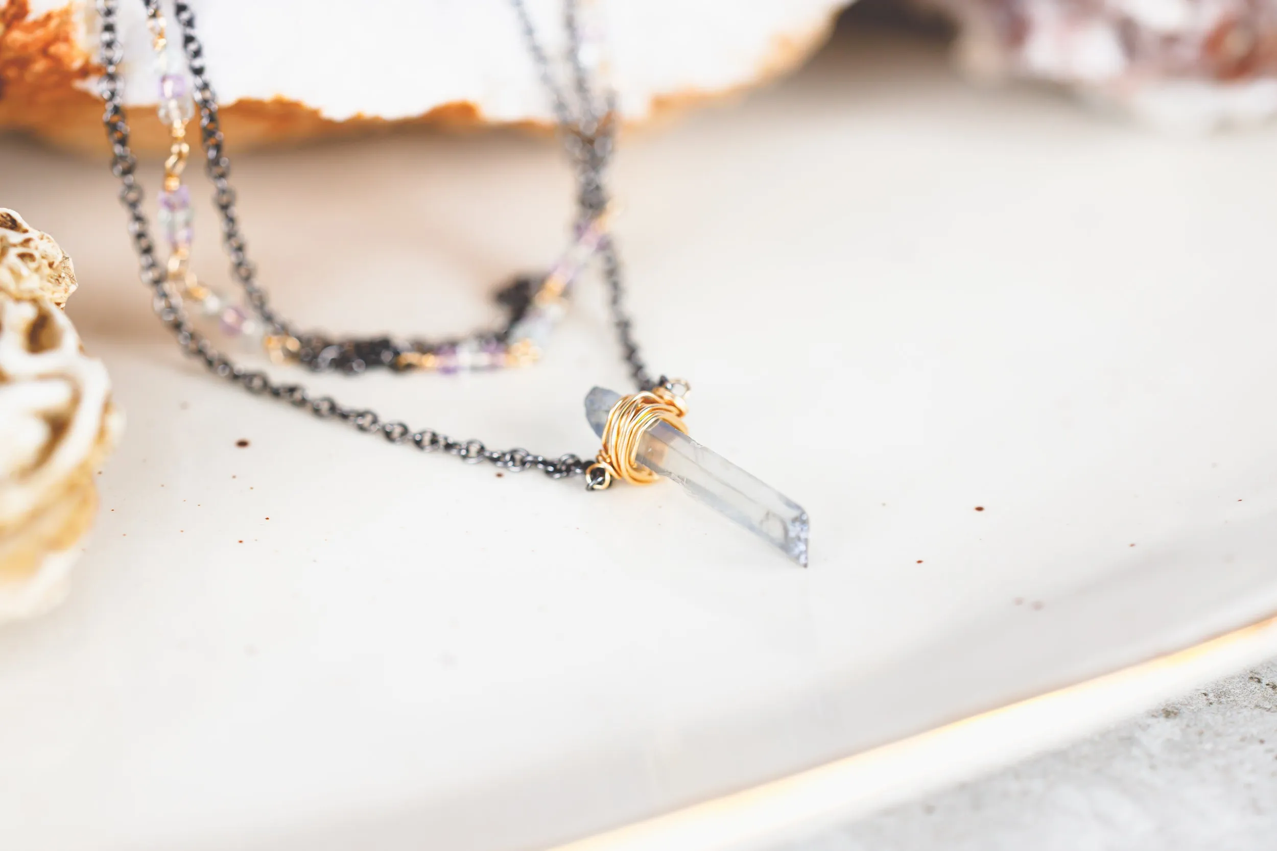 Aura Crystal Pendant 3 Strand Choker in Gunmetal and 14K Gold Filled As Seen On CW's Charmed