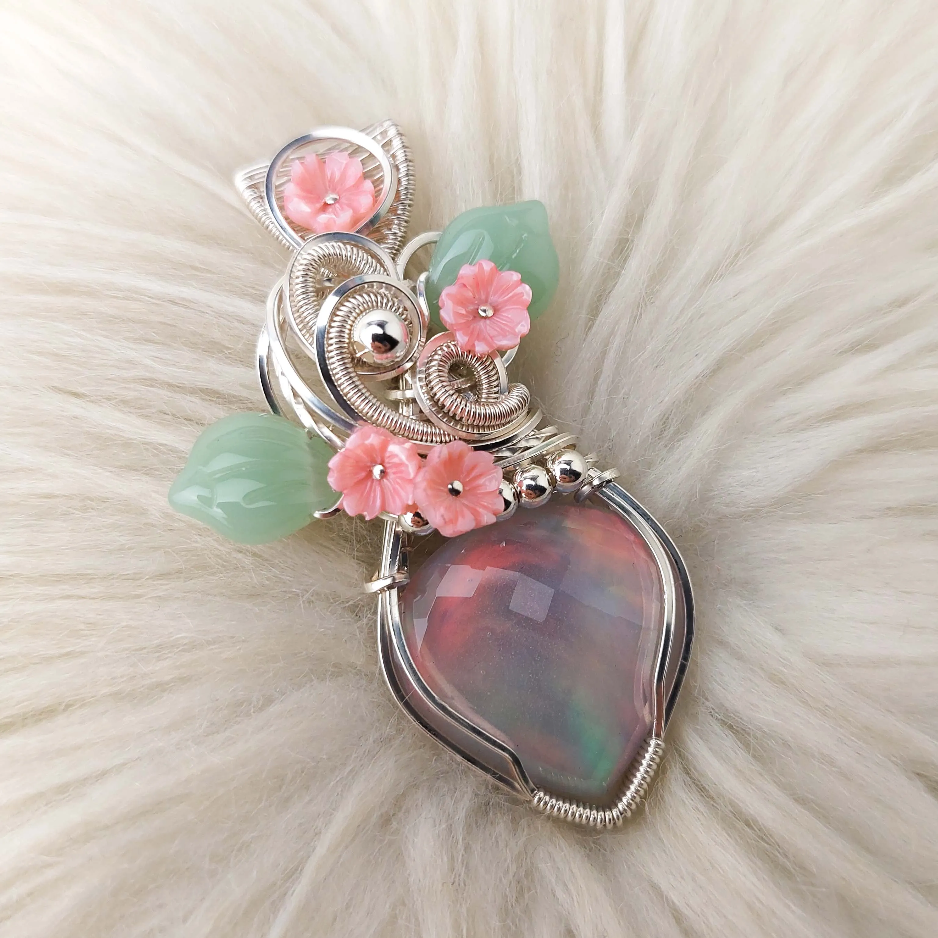 Aurora Opal Doublet Sterling Silver Statement Pendant