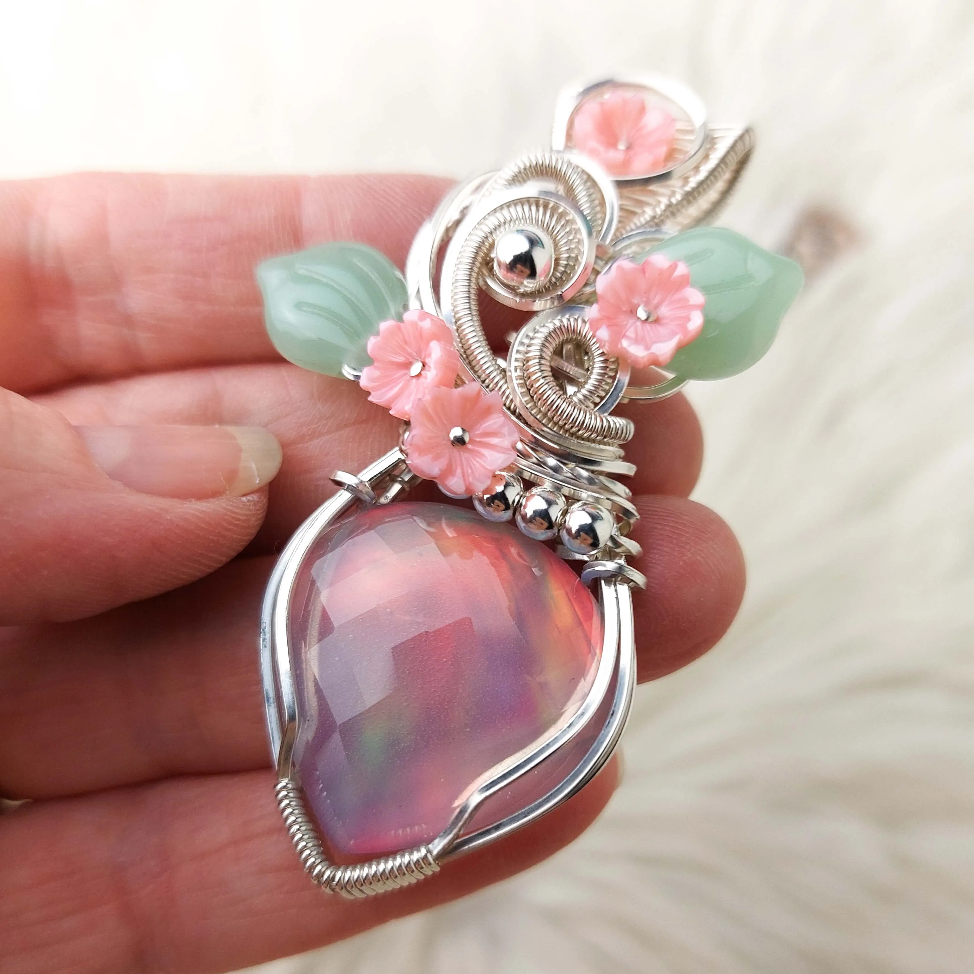 Aurora Opal Doublet Sterling Silver Statement Pendant
