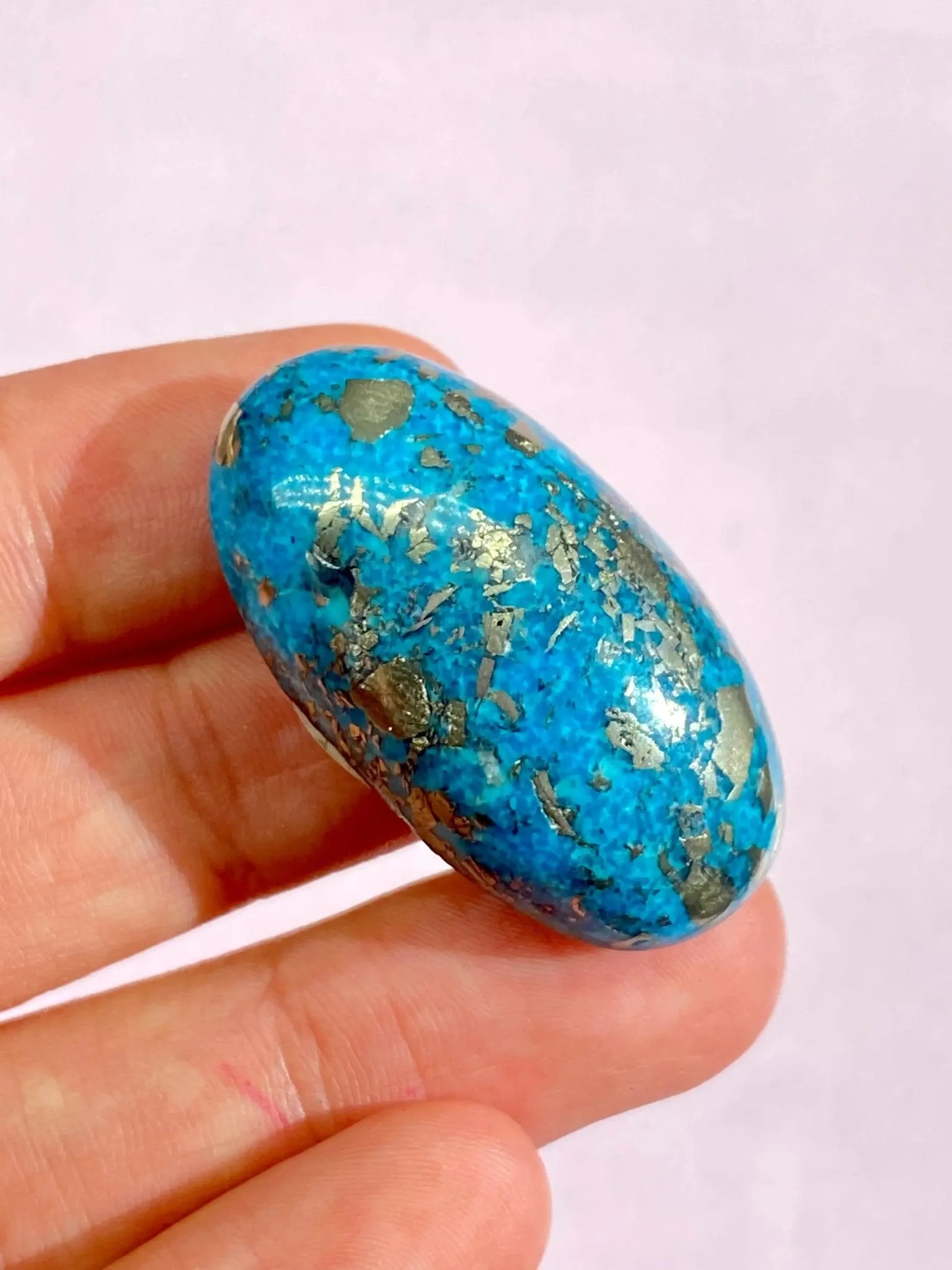 Authentic Morenci Turquoise Cabochon With Pyrite Inclusions
