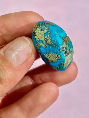 Authentic Morenci Turquoise Cabochon With Pyrite Inclusions