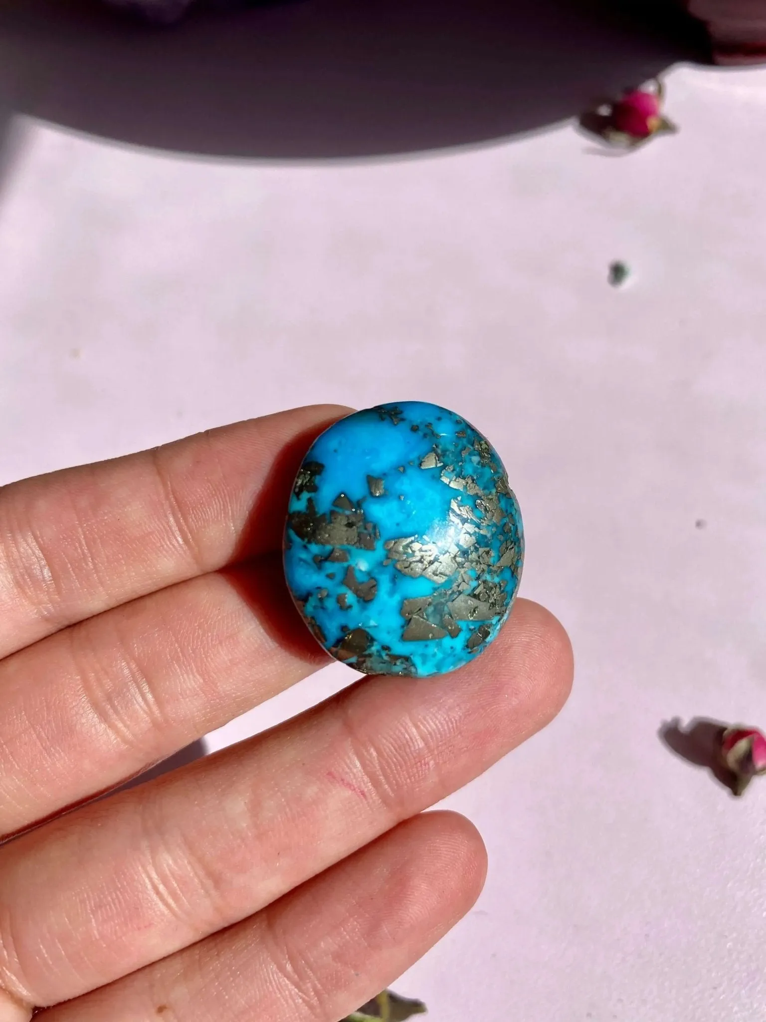 Authentic Morenci Turquoise Cabochon With Pyrite Inclusions