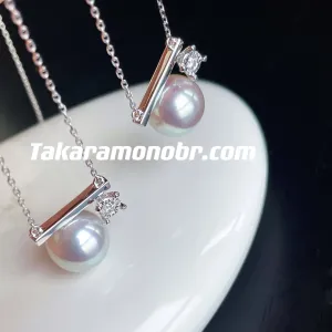 Balance Cultured Silver Gray Akoya Pearl & Diamond Pendant in 18K Gold, 9.5-10.0 mm