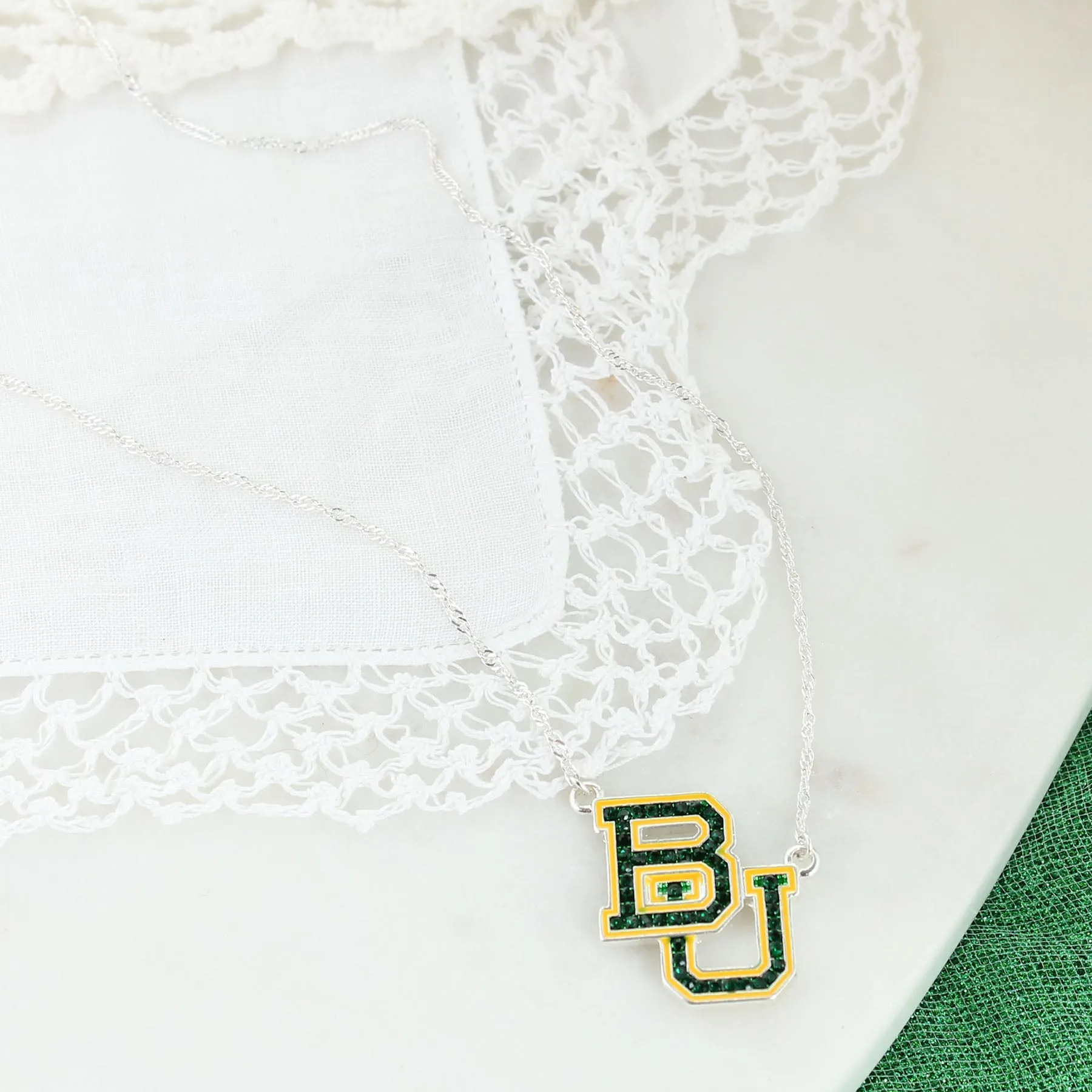 Baylor Crystal Logo Necklace