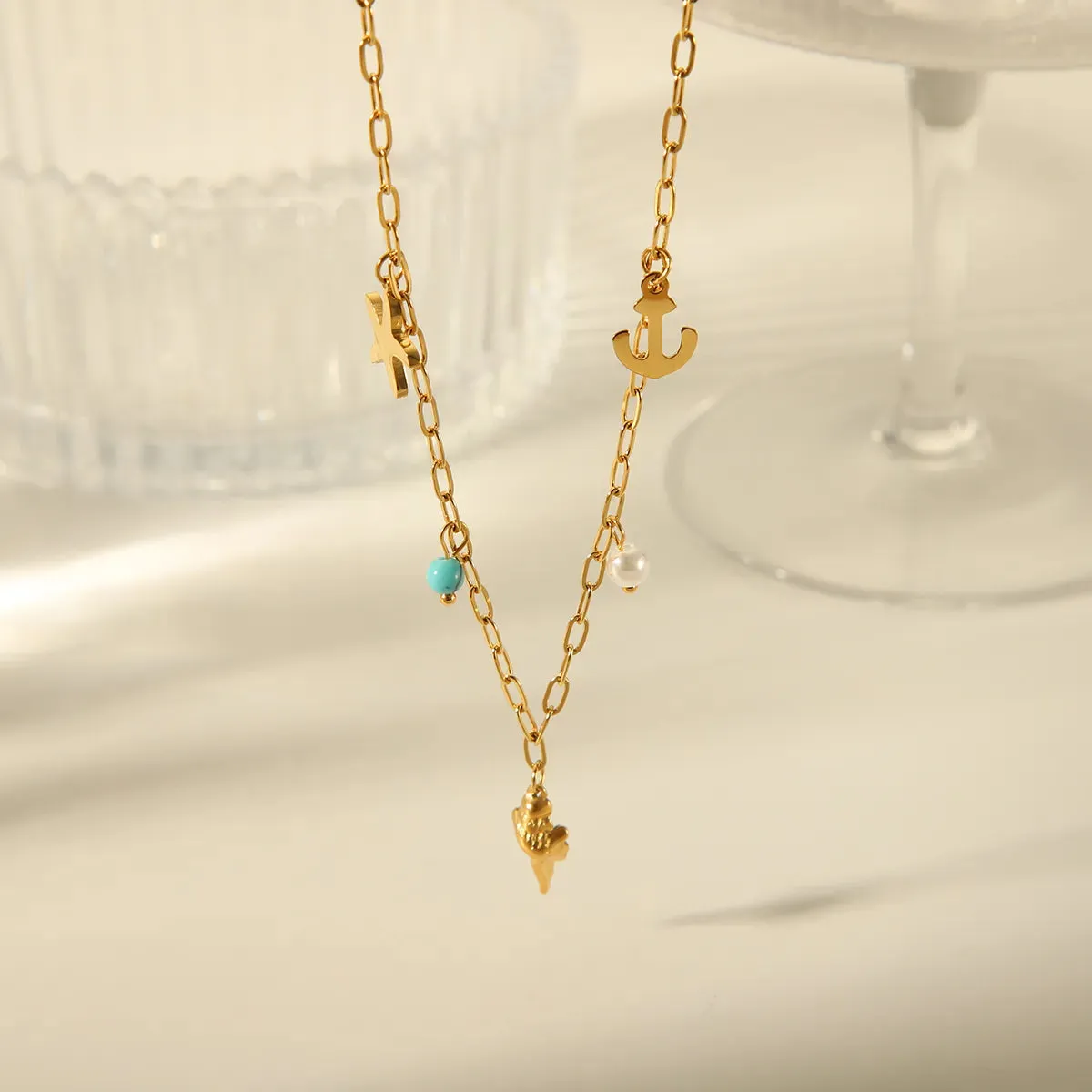 Beach Commute Dolphin Shell Fish Tail 304 Stainless Steel Acrylic 18K Gold Plated Plating Inlay Pendant Necklace