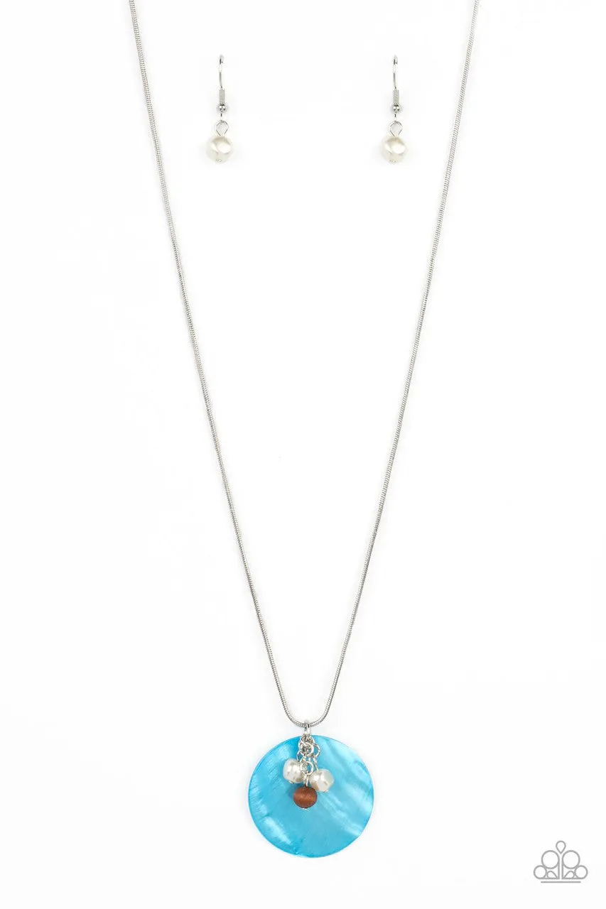 Beach House Harmony - Blue - Seashell Disc and White Pearl Paparazzi Short Necklace