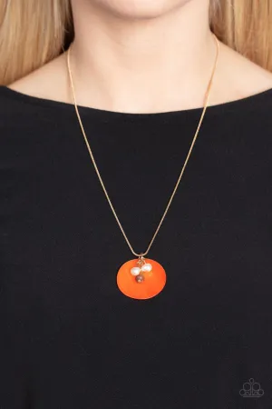 Beach House Harmony - Orange - Seashell Disc and White Pearl Gold Paparazzi Short Necklace