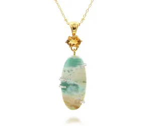 Beach Opal Petrified Wood Oval Citrine Necklace