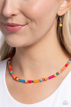 Beaded Beginner - Orange - Blue, and Pink Bead Paparazzi Short Necklace
