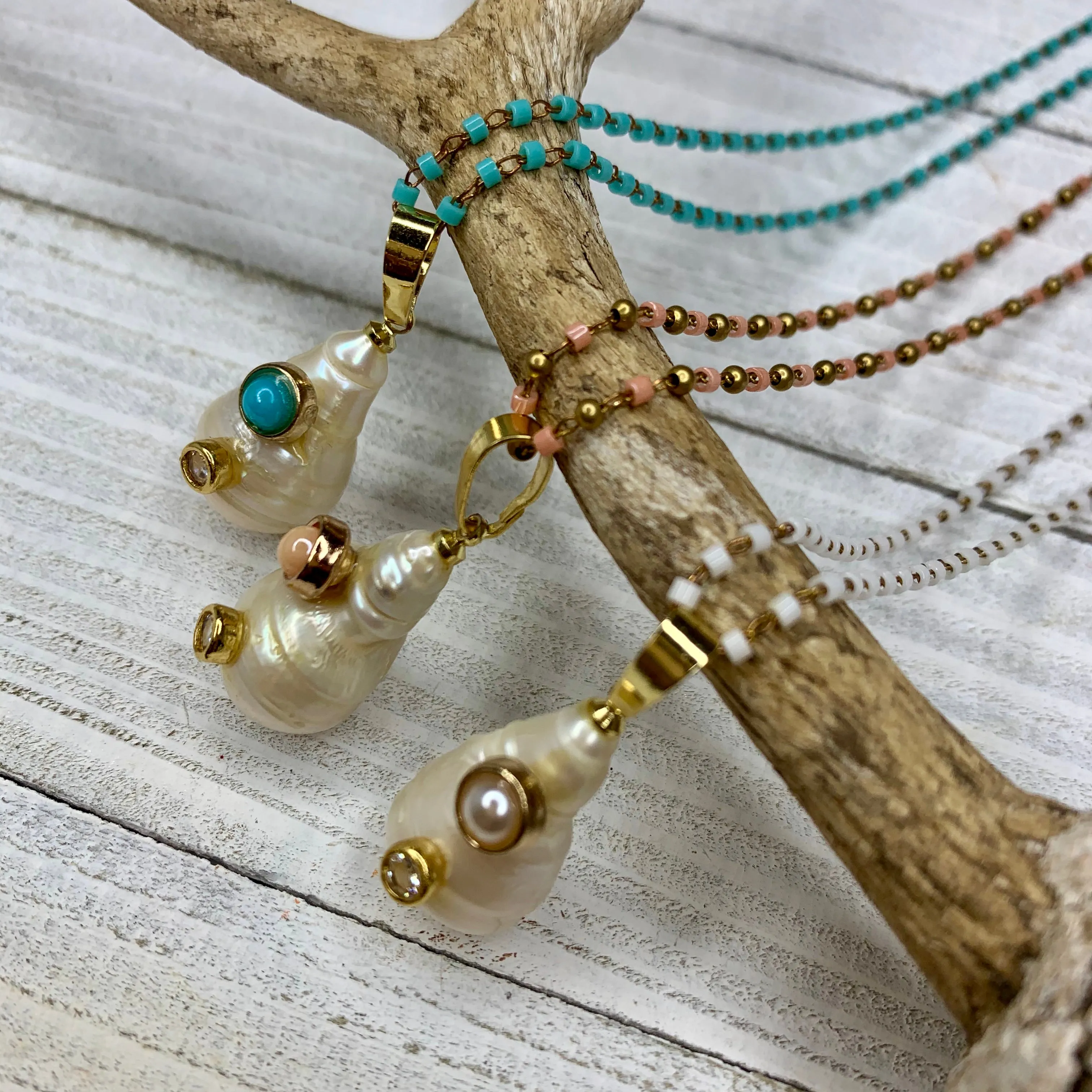 Beaded chain with a one of a kind baroque pearl necklace 350-04 | Erika Williner Designs