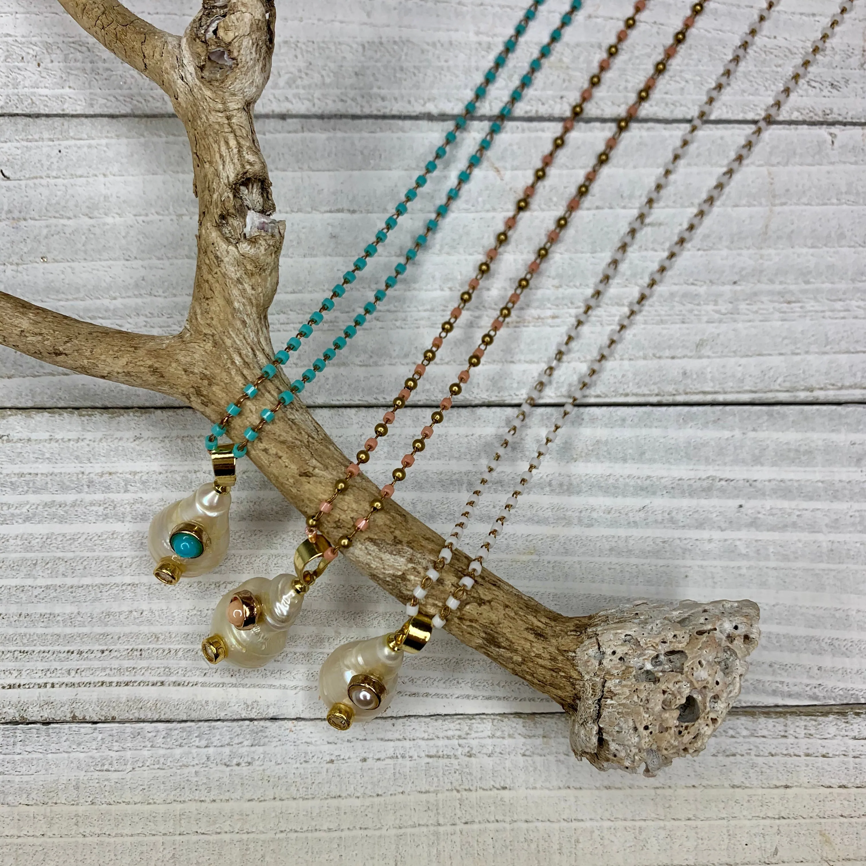 Beaded chain with a one of a kind baroque pearl necklace 350-04 | Erika Williner Designs