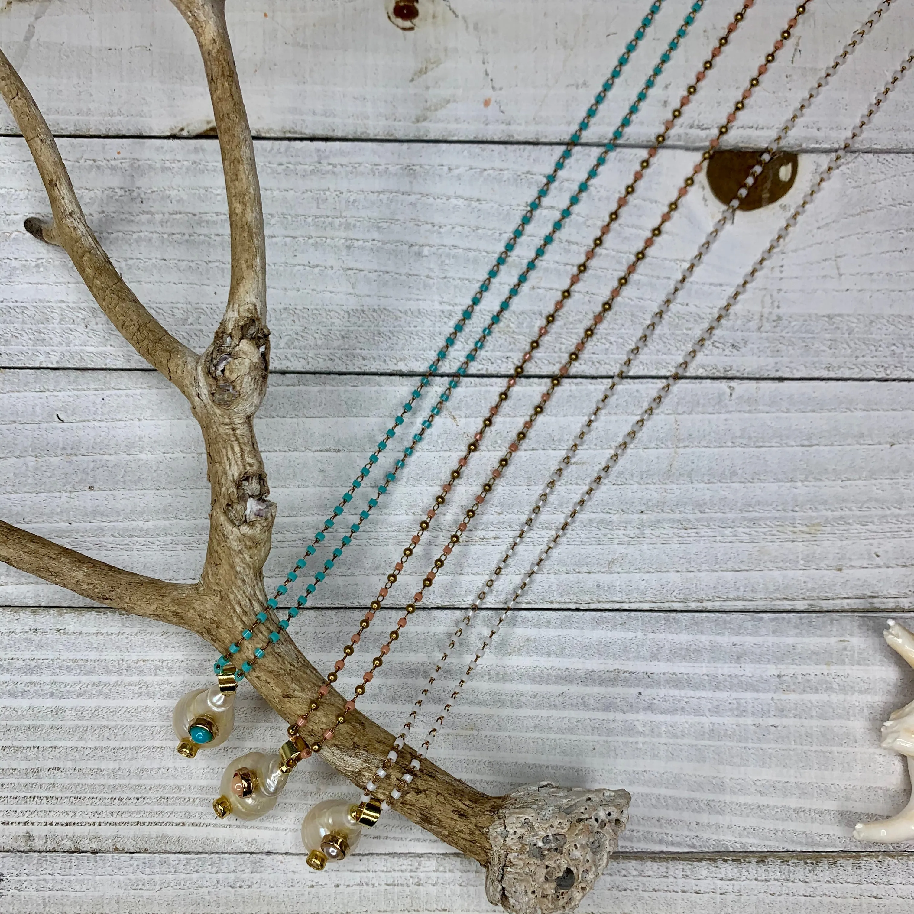 Beaded chain with a one of a kind baroque pearl necklace 350-04 | Erika Williner Designs
