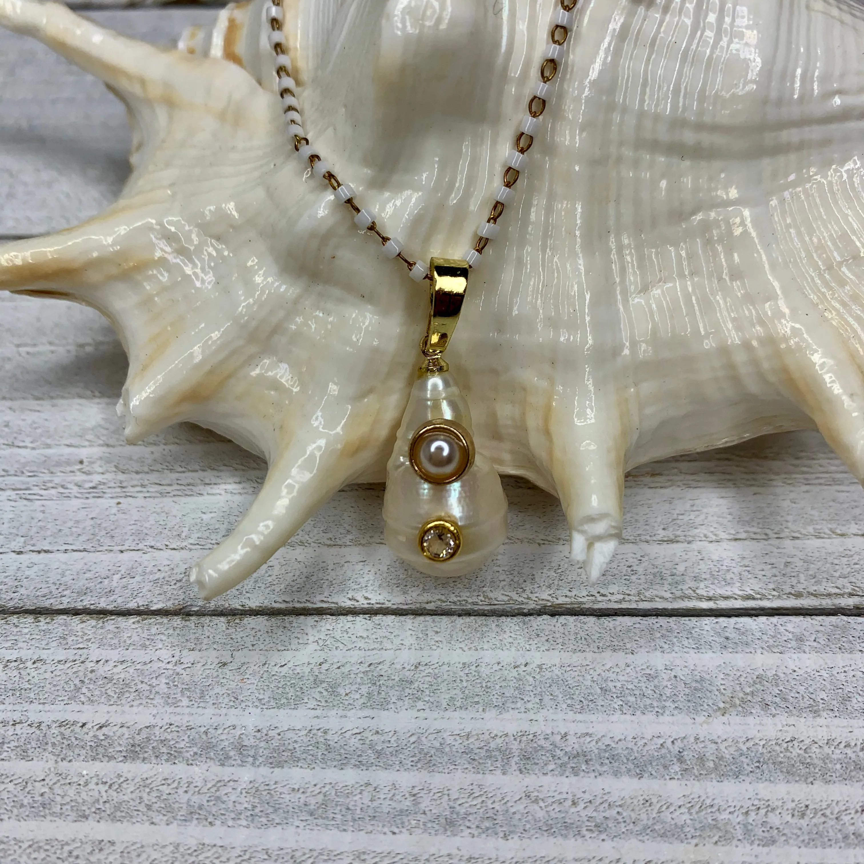 Beaded chain with a one of a kind baroque pearl necklace 350-04 | Erika Williner Designs