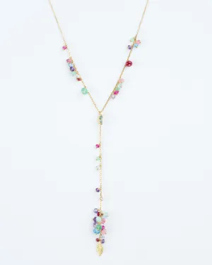 beaded necklace with gold leaves - gold
