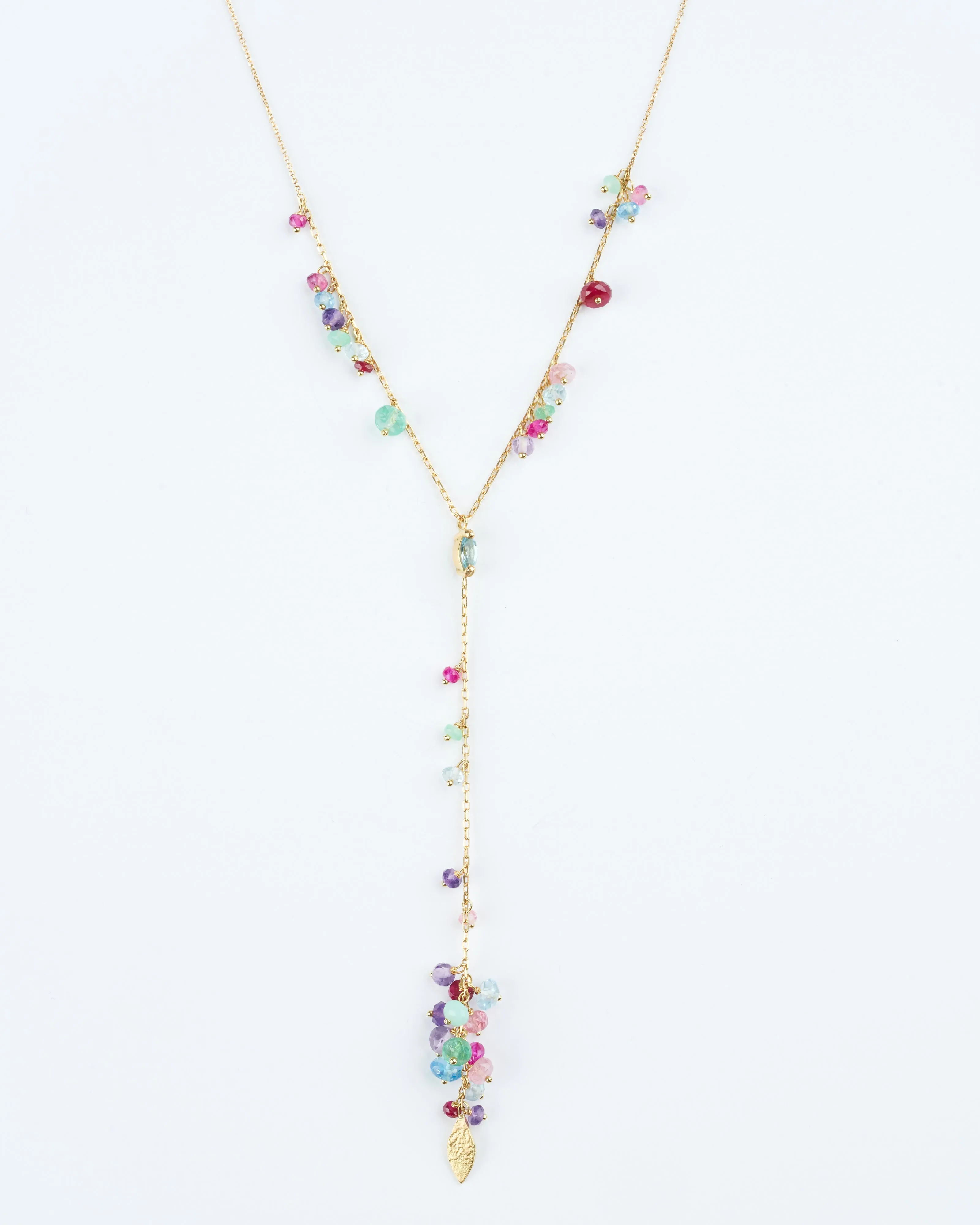 beaded necklace with gold leaves - gold
