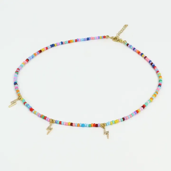 Beaded Rainbow Crystal Lightning Charm Necklace