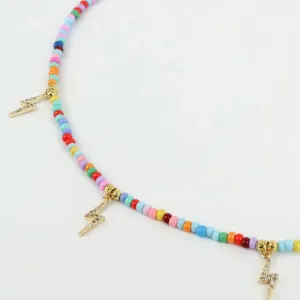 Beaded Rainbow Crystal Lightning Charm Necklace