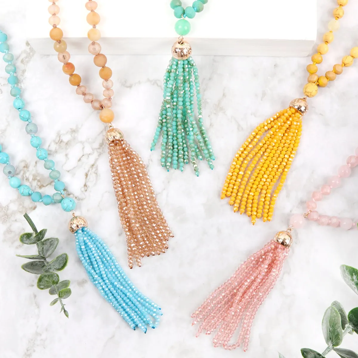 Beaded Tassel Pendant Necklace- 6 Colors