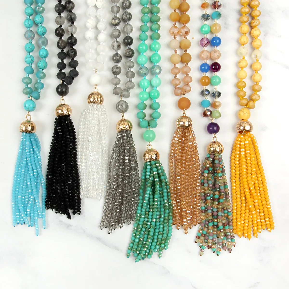 Beaded Tassel Pendant Necklace- 6 Colors