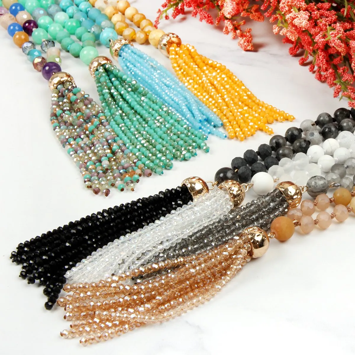 Beaded Tassel Pendant Necklace- 6 Colors