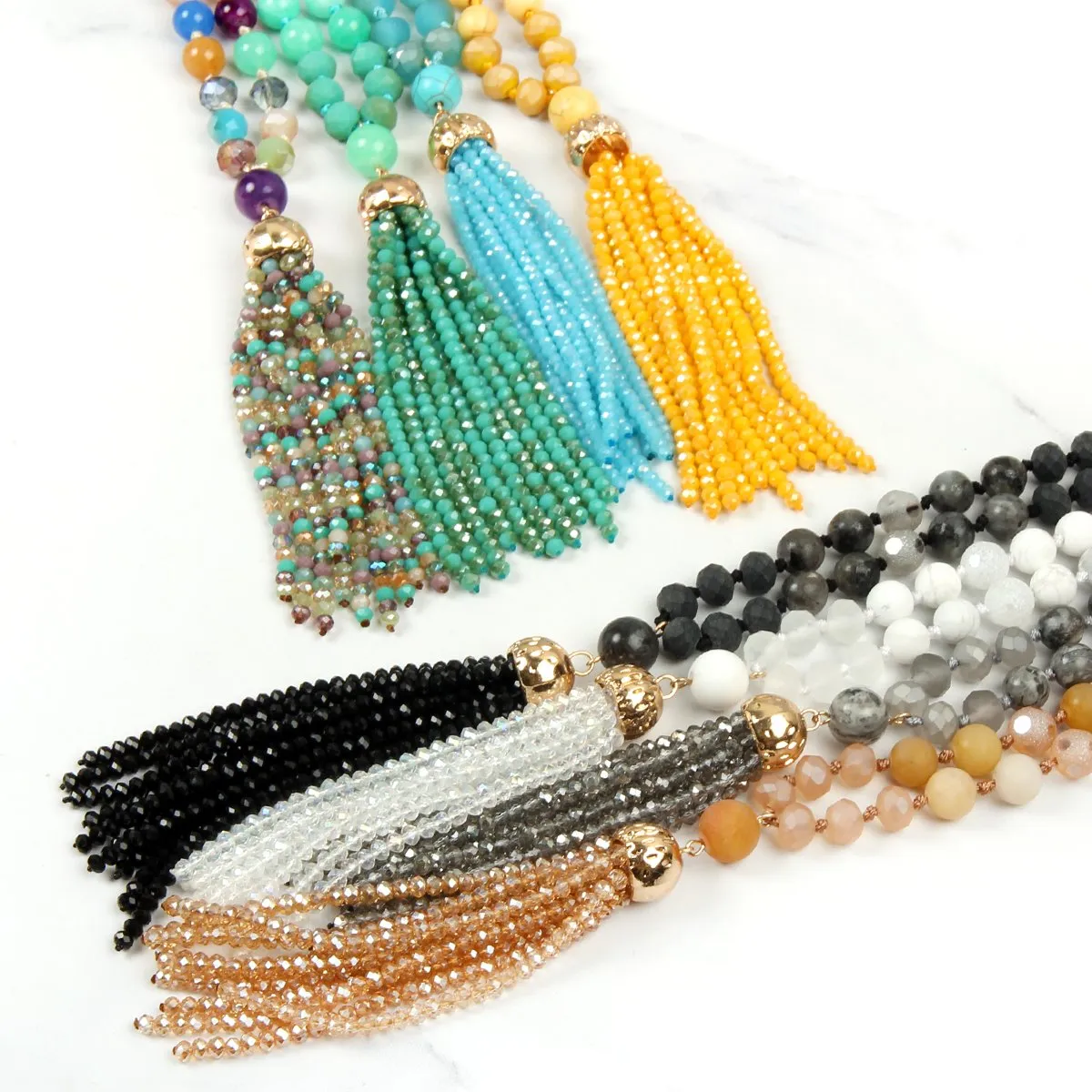 Beaded Tassel Pendant Necklace- 6 Colors