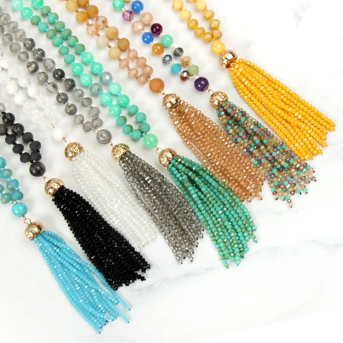 Beaded Tassel Pendant Necklace- 6 Colors