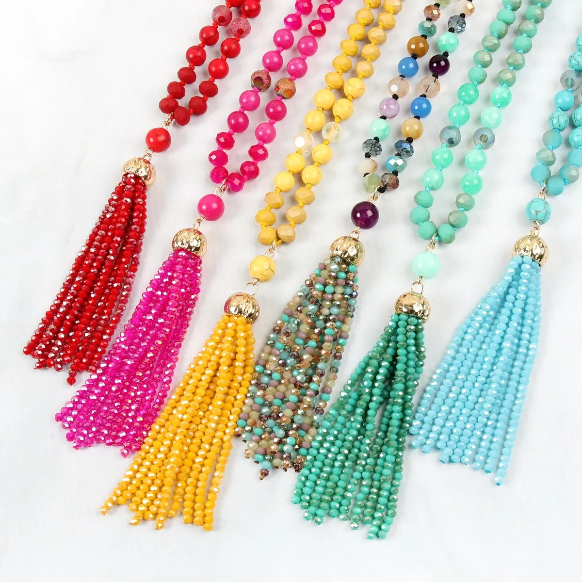 Beaded Tassel Pendant Necklace- 6 Colors