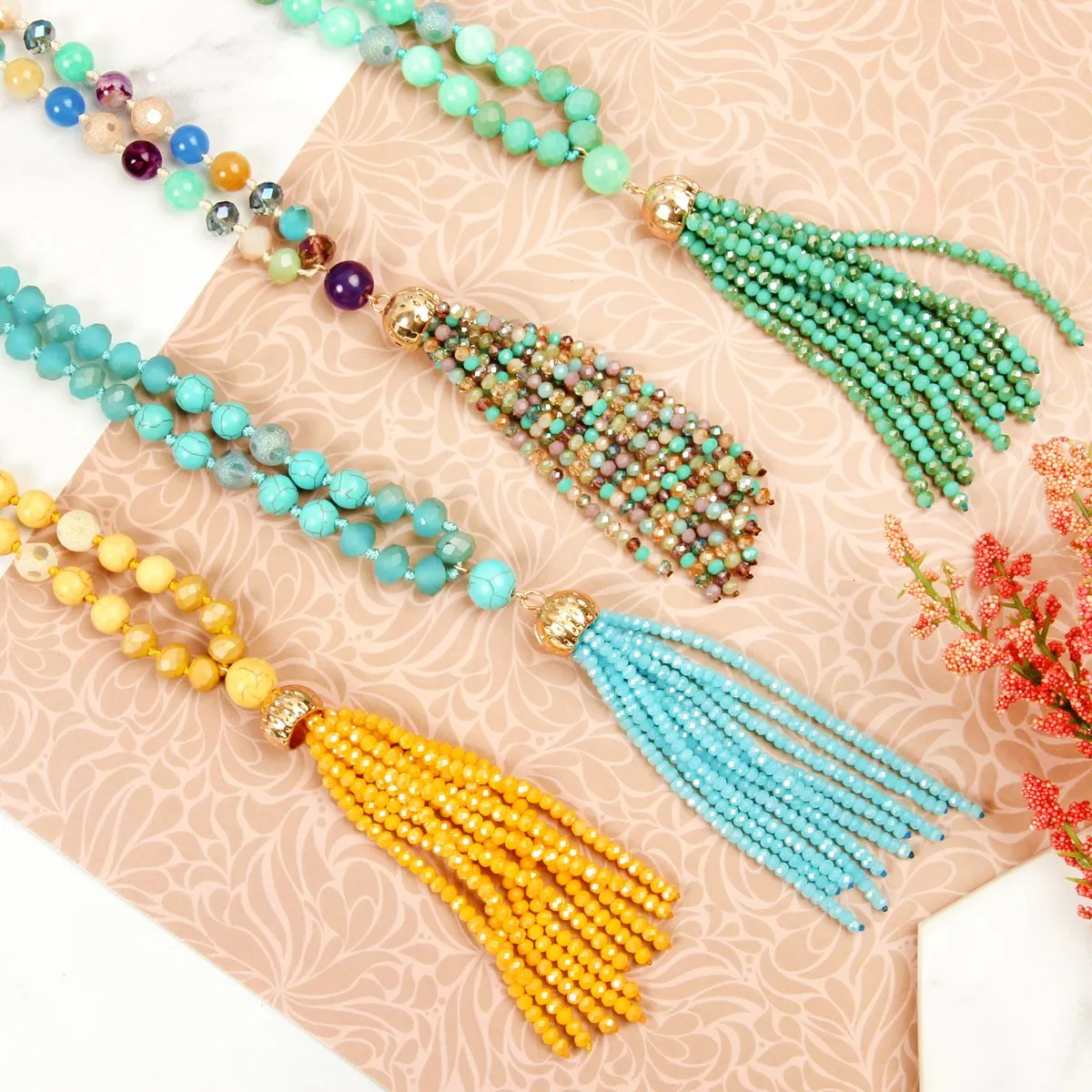 Beaded Tassel Pendant Necklace- 6 Colors