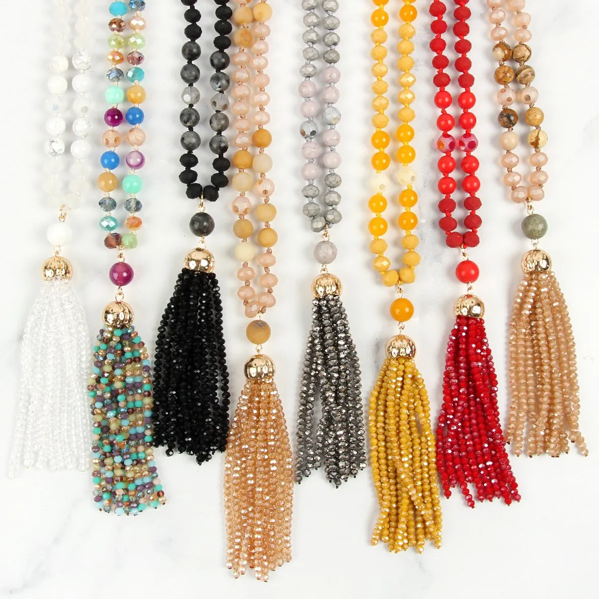 Beaded Tassel Pendant Necklace- 6 Colors