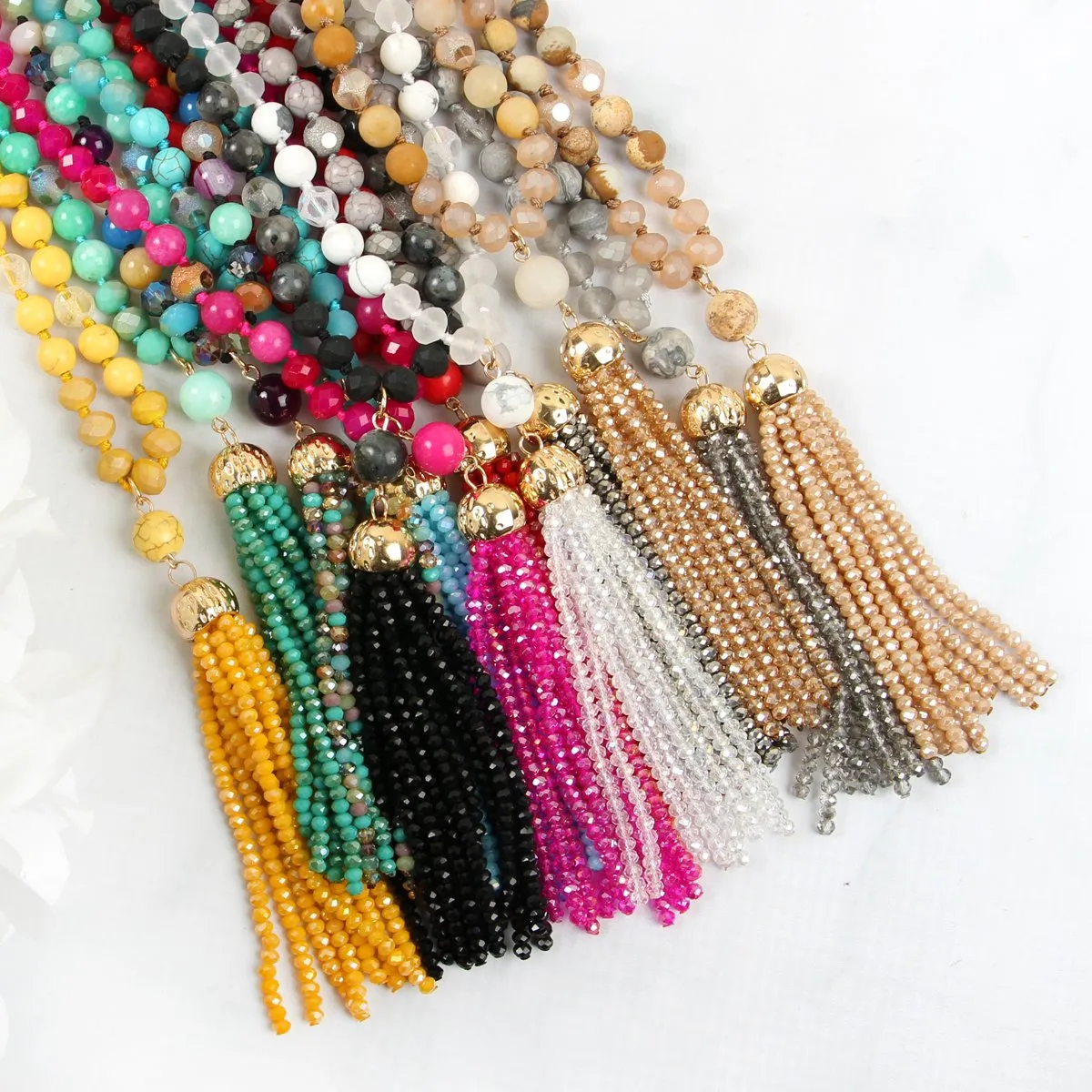 Beaded Tassel Pendant Necklace- 6 Colors