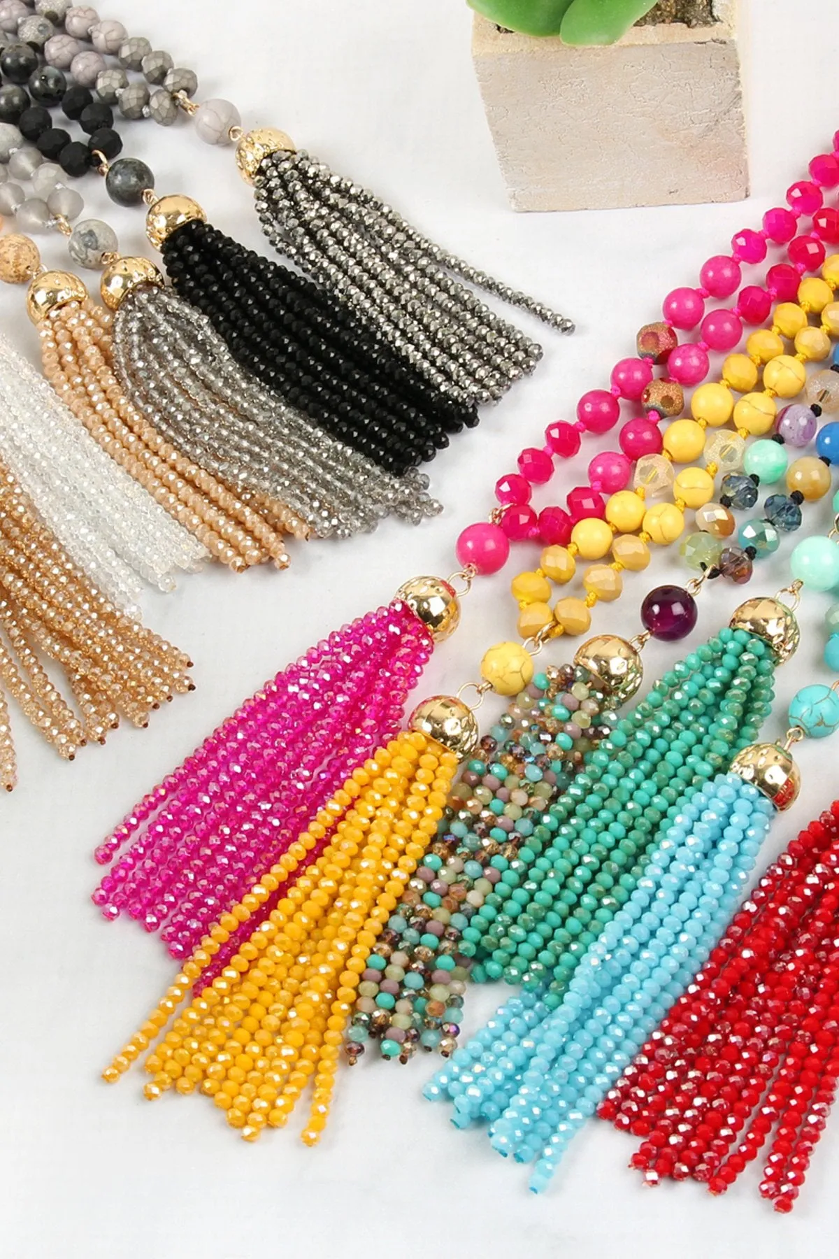Beaded Tassel Pendant Necklace- 6 Colors